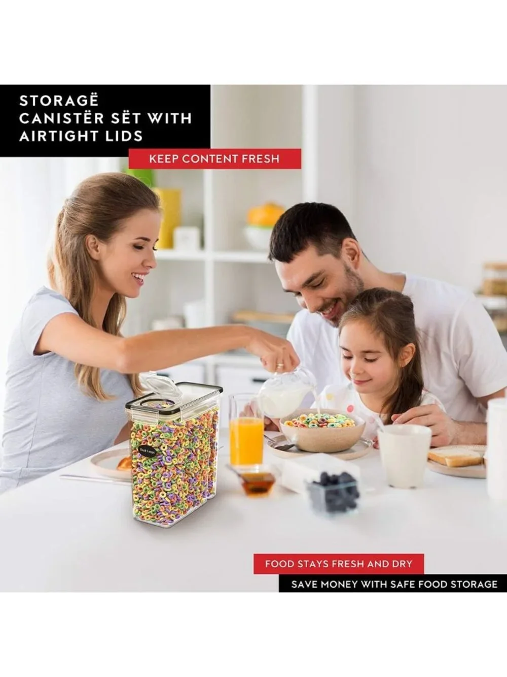 Airtight Cereal Storage Containers Set of 4 - Kitchen Organization Canisters